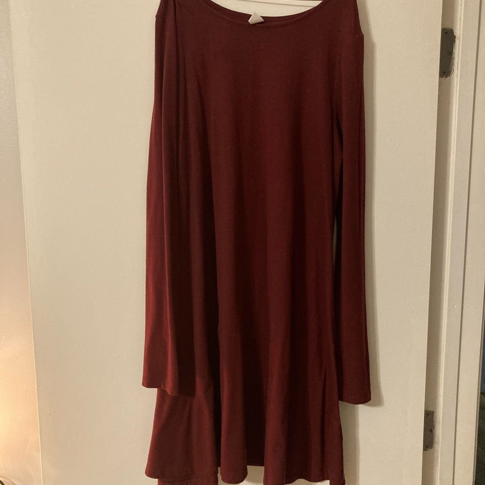 Old Navy Burgundy A-Line Midi Dress for Work